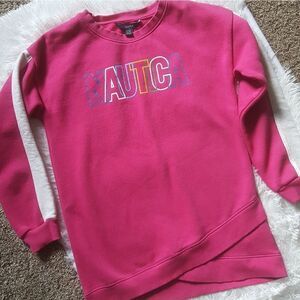 NAUTICA Pink Crew Neck Criss Cross bottom Sweatshirt Kids Size Large 12 14